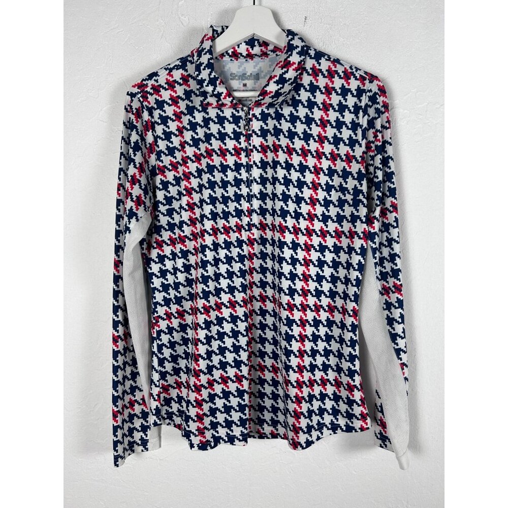 Sansoleil Womens UPF 50 Houndstooth Long Sleeve 1/4 Zip Pullover Shirt Medium
